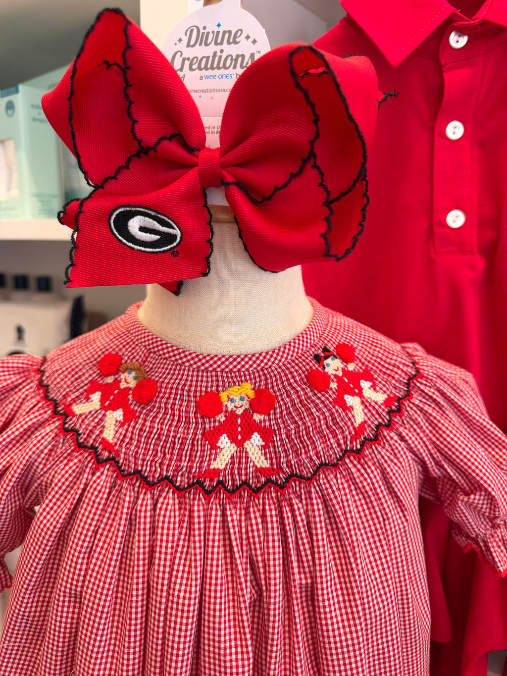 Red and Black Cheerleader Smocked Dress