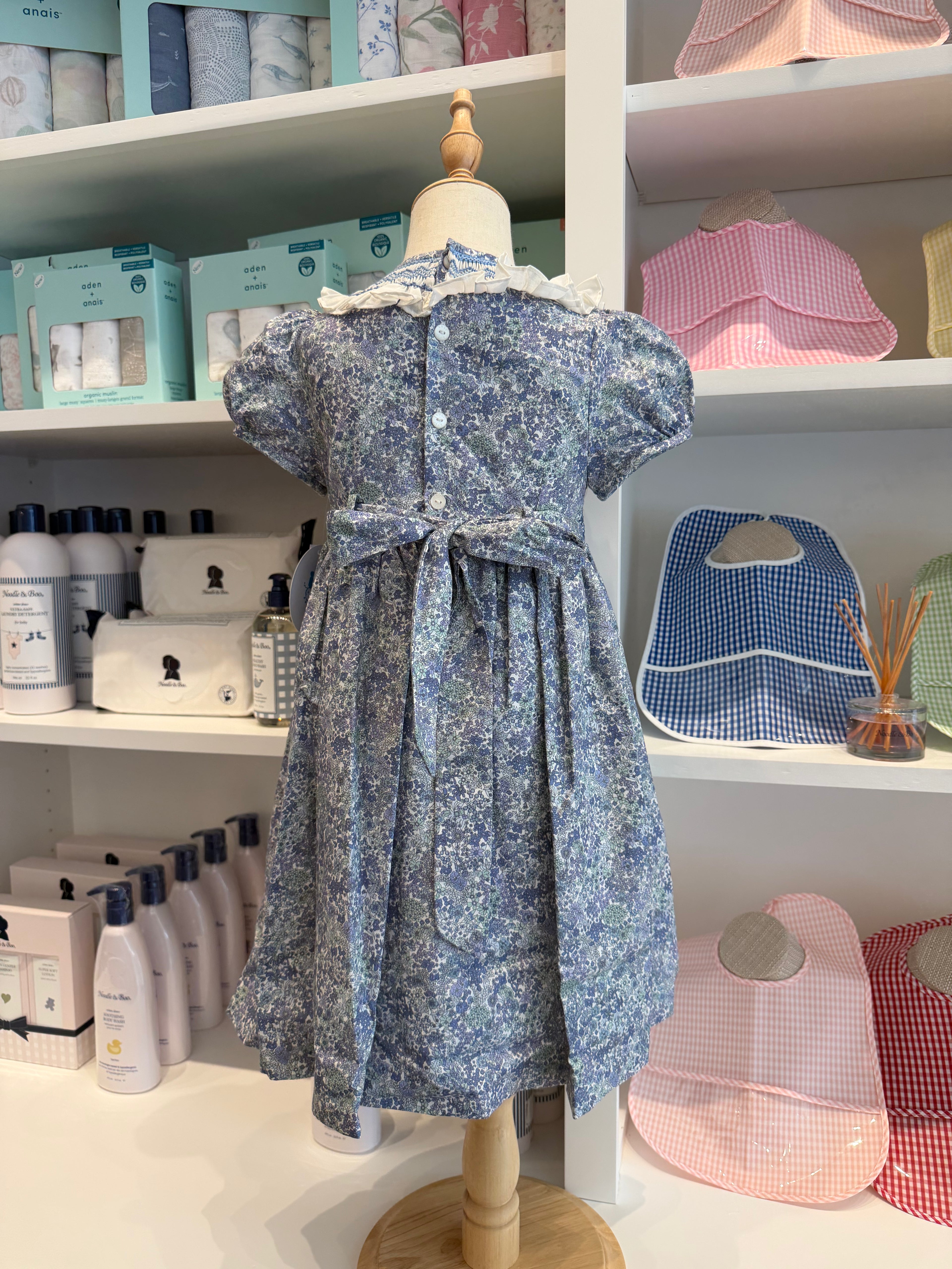 Fall Bloom Smock Dress- Blue