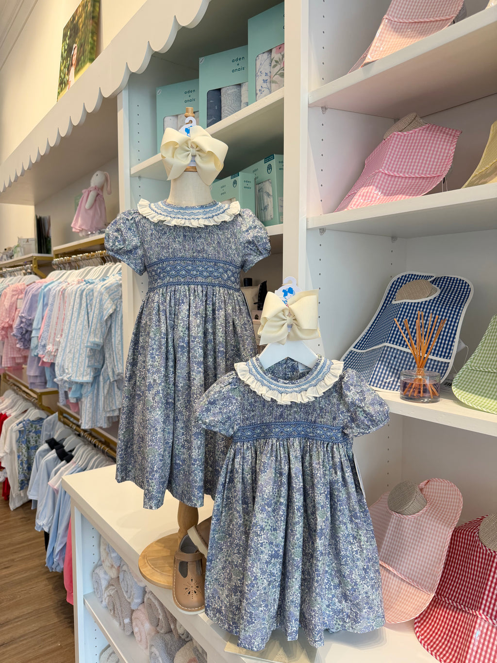 Fall Bloom Smock Dress- Blue
