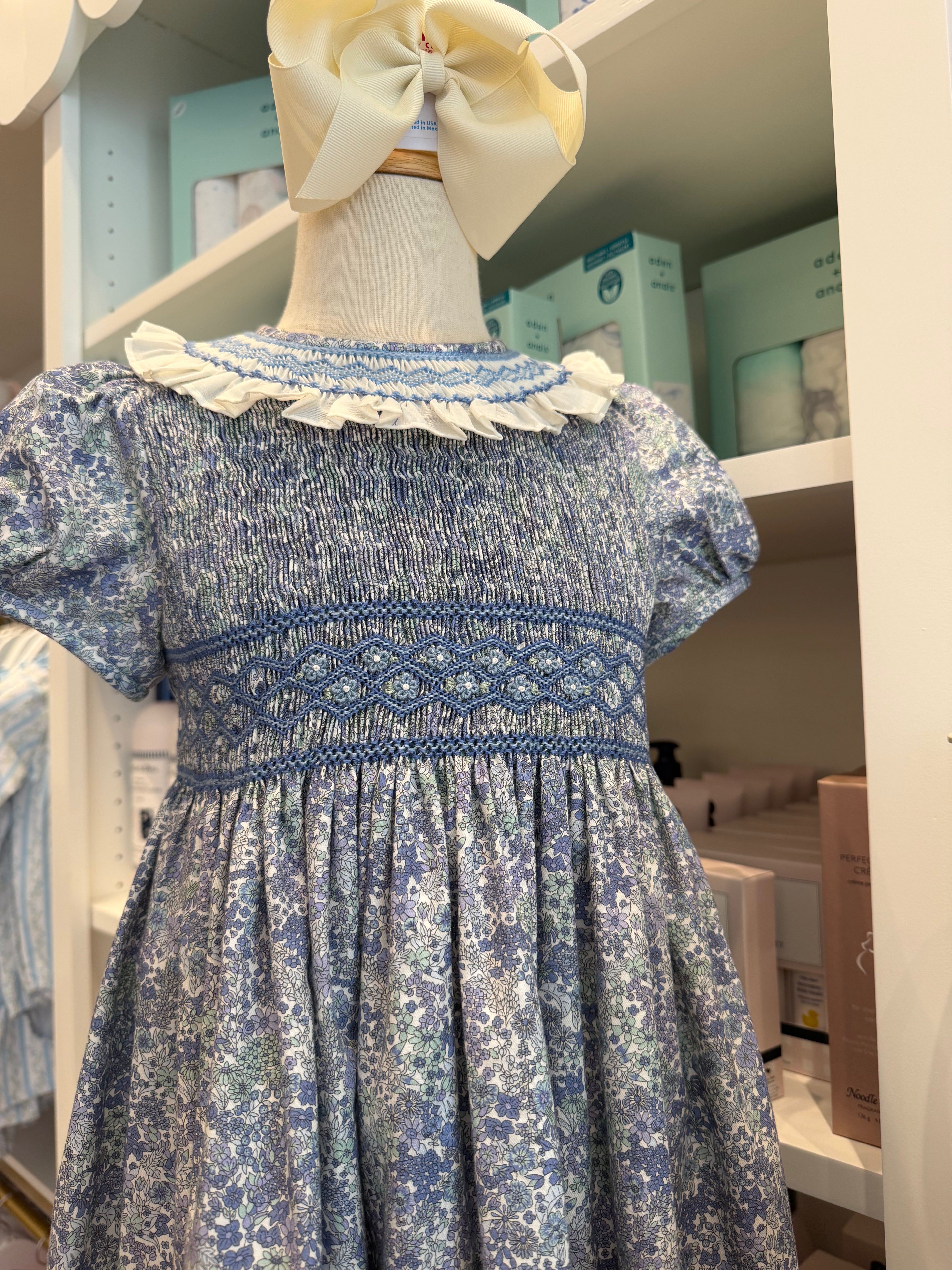 Fall Bloom Smock Dress- Blue