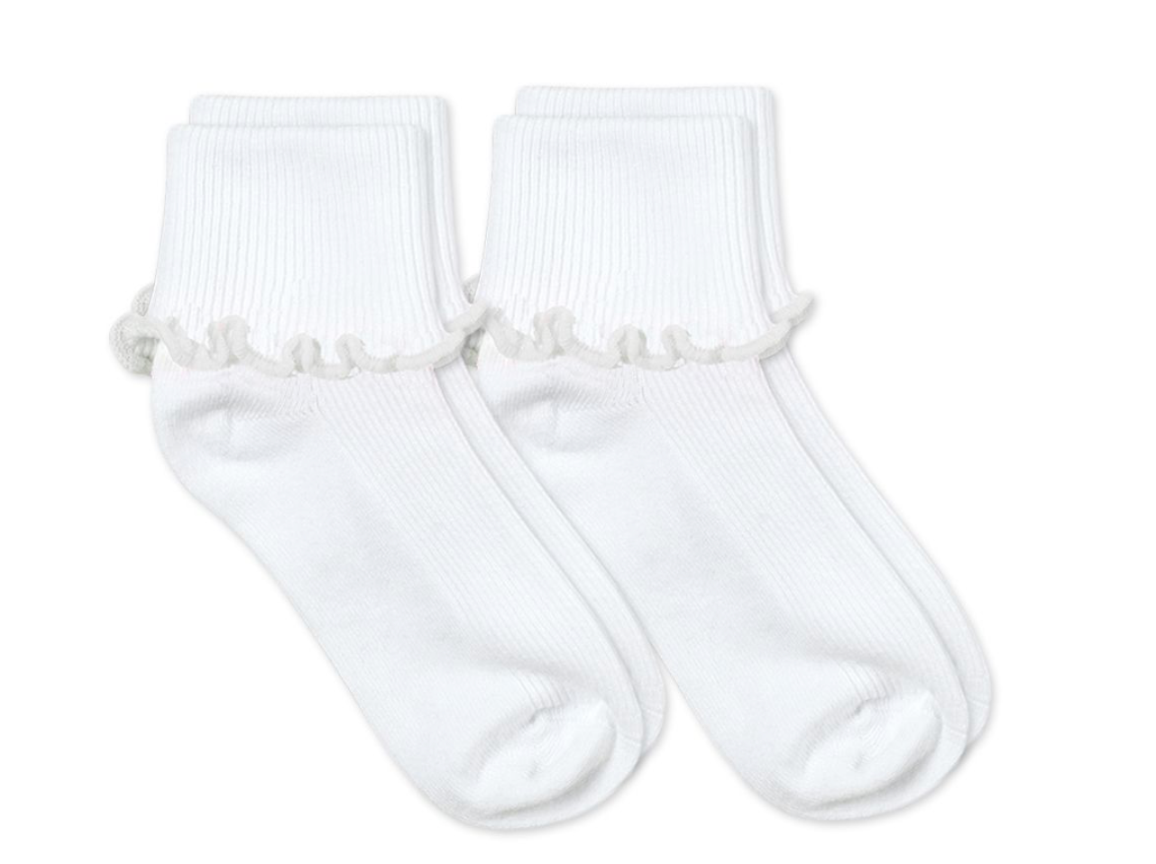 Ripple Edge Smooth Seamless Toe Turn Cuff Socks 2 Pair Pack White