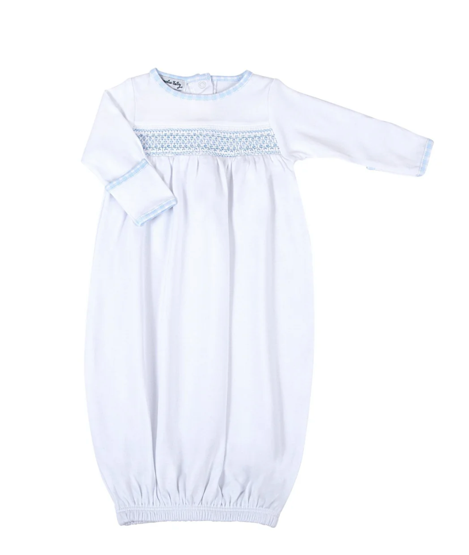 New Beginnings Smocked Gathered Gown Blue