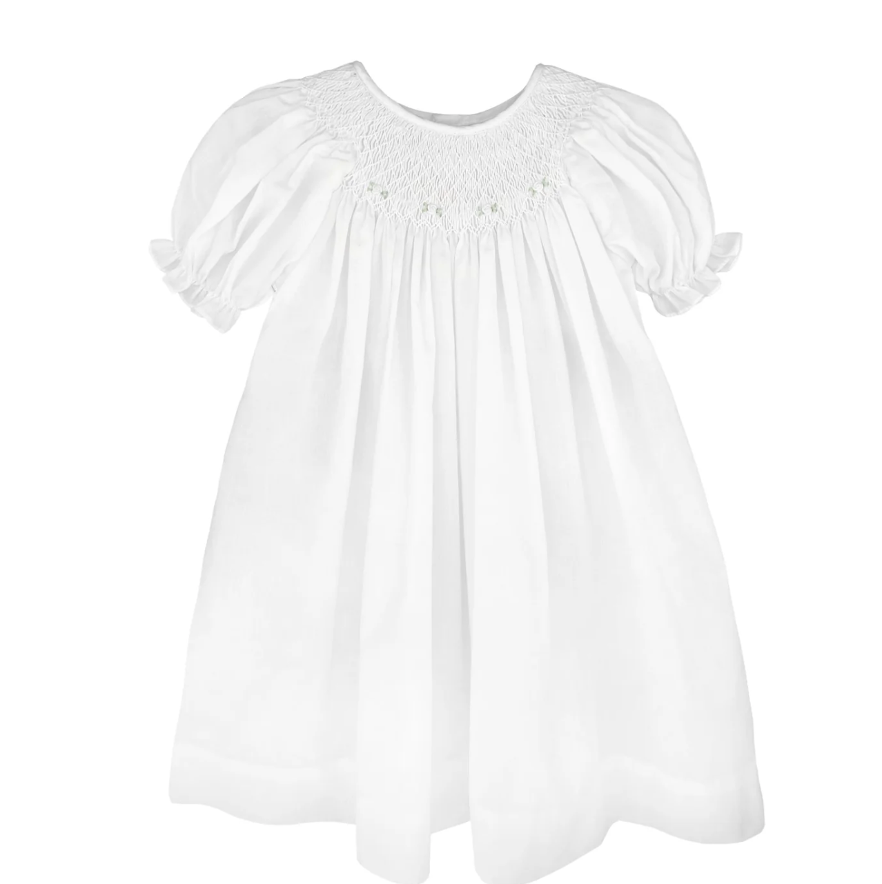 White Smocked Day Gown with Raglan Embroidery