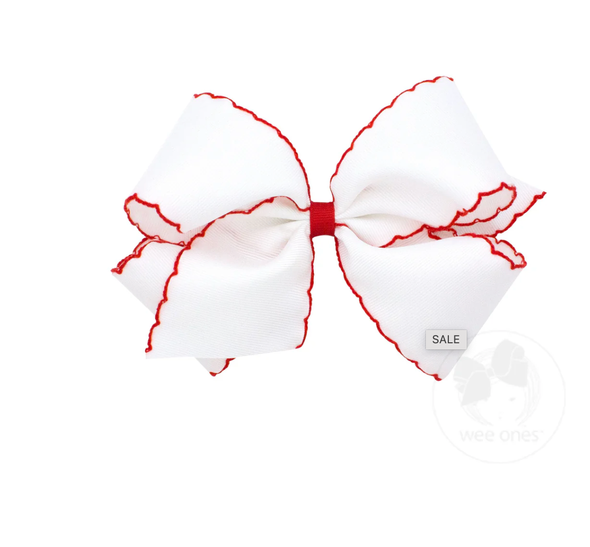 Medium White and Red Moon Stitch Bow