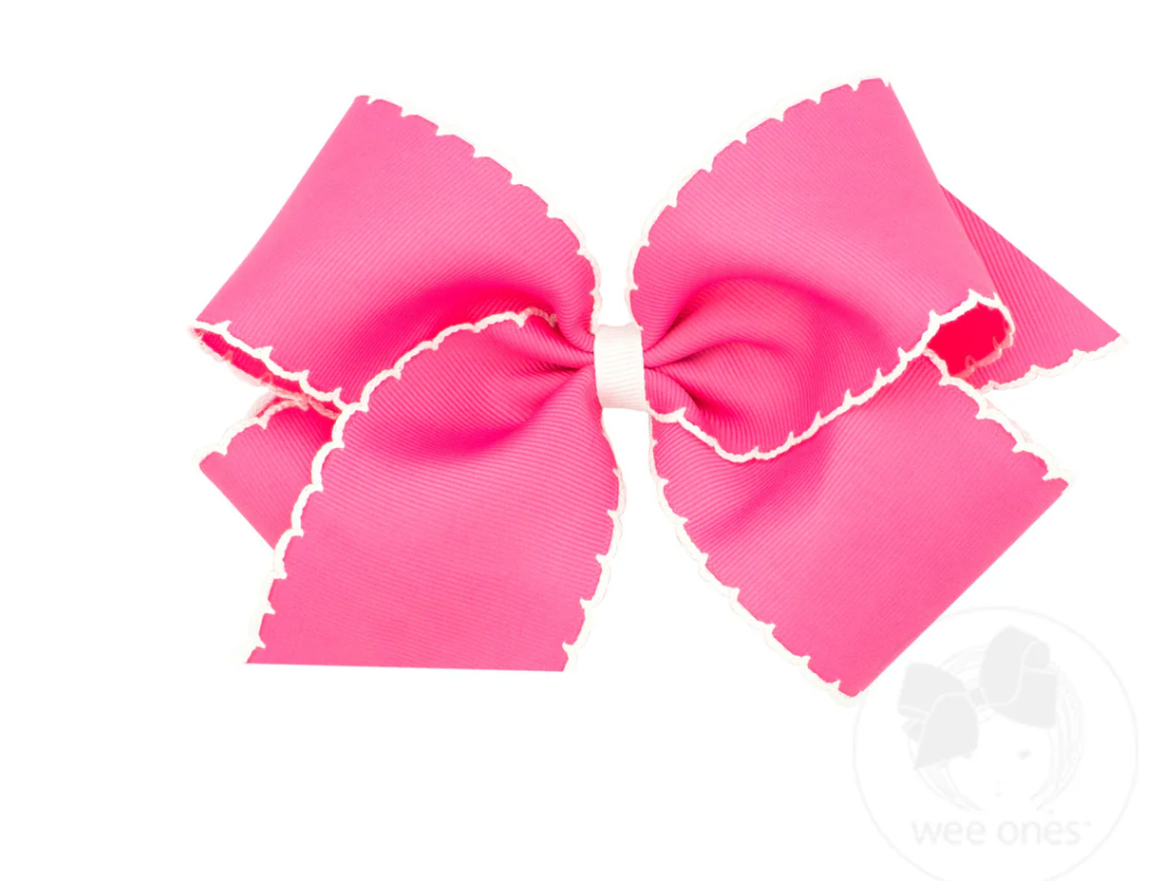 King Hot Pink and White Moon Stitch Bow