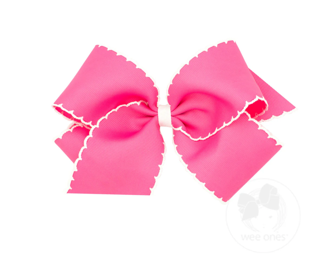 Medium Hot Pink and White Moon Stitch Bow