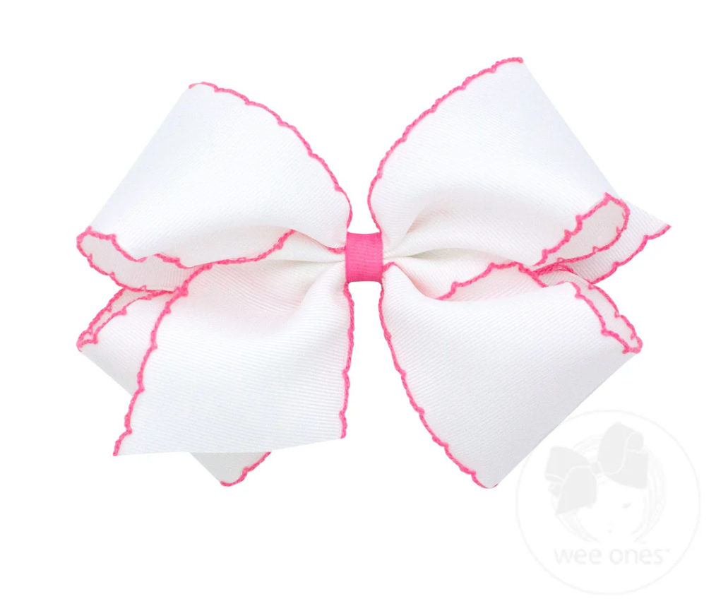 King White And Hot Pink Moon Stitch Bow