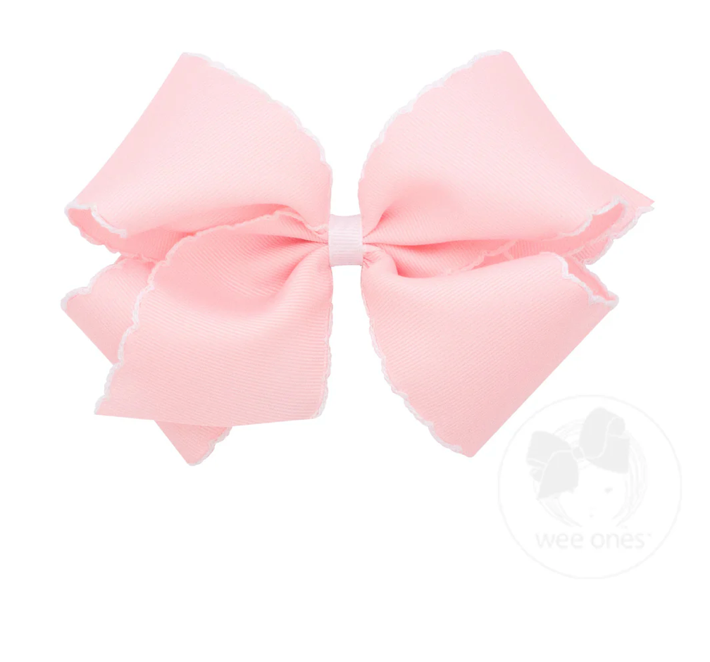Medium Pink and White Moon stitch Bow