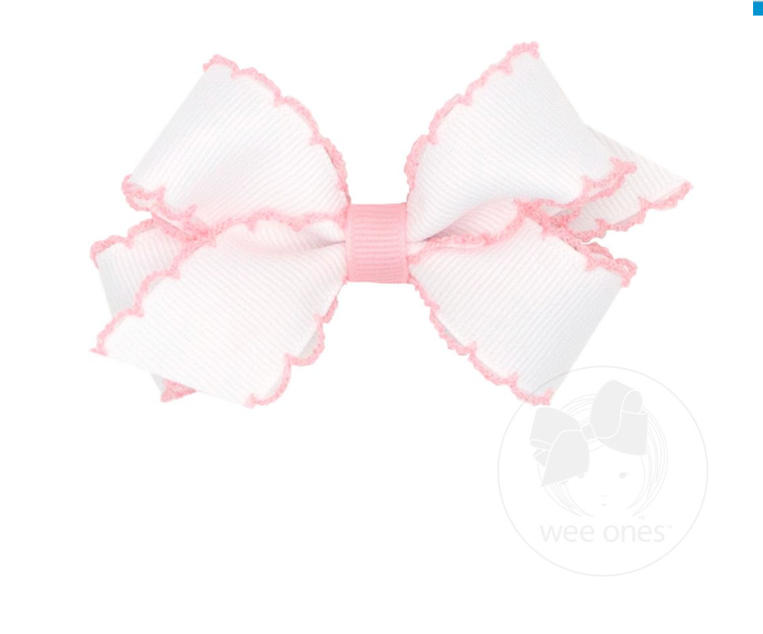 Mini White Moon stitch Bow with light pink