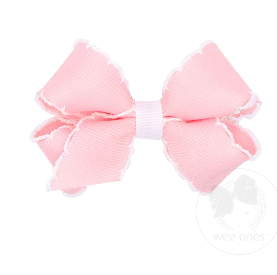 Hot Pink moon stitch bow with white