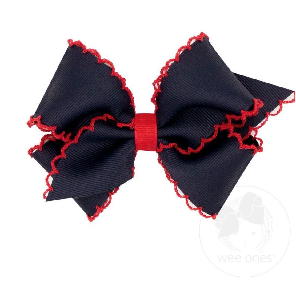 Mini Navy and red Moon stitch Bow
