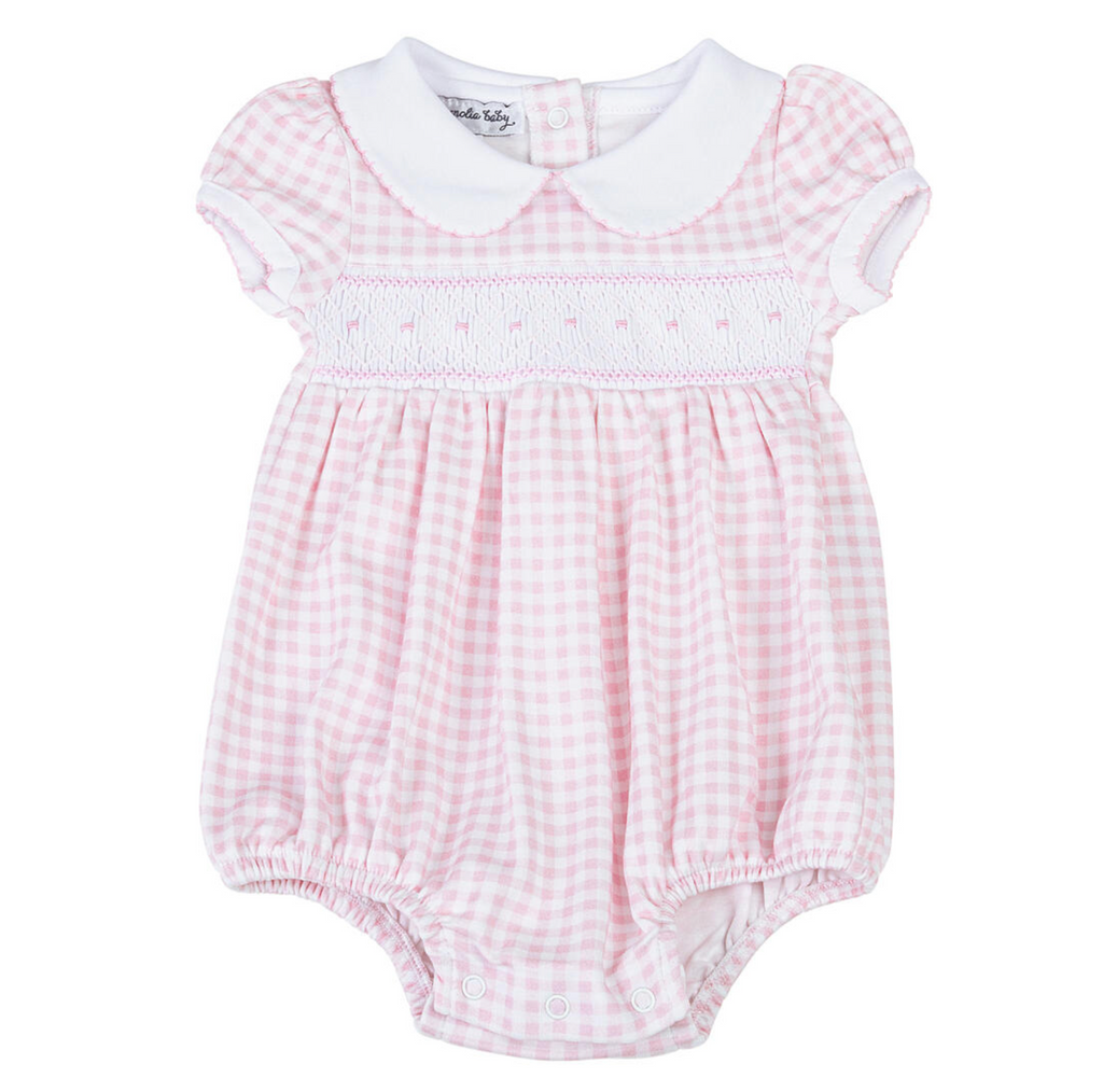 Mini Checks Smocked Collared Bubble