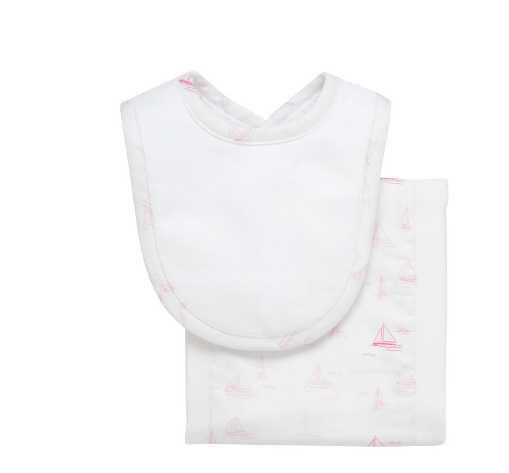 Sailboat Print Drooler Bib& Burp cloth Set