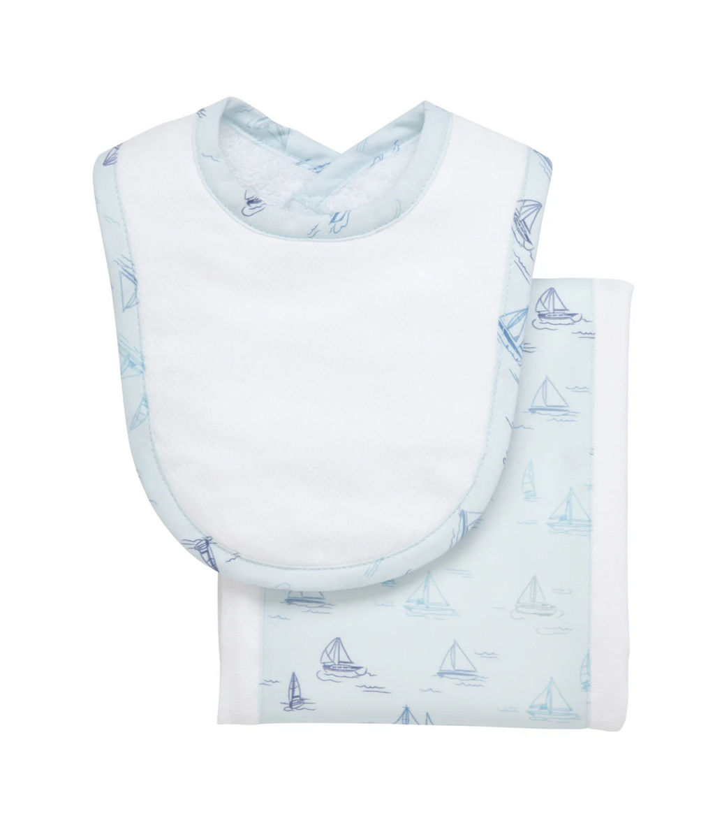 Sailboat Print Drooler Bib& Burp cloth Set