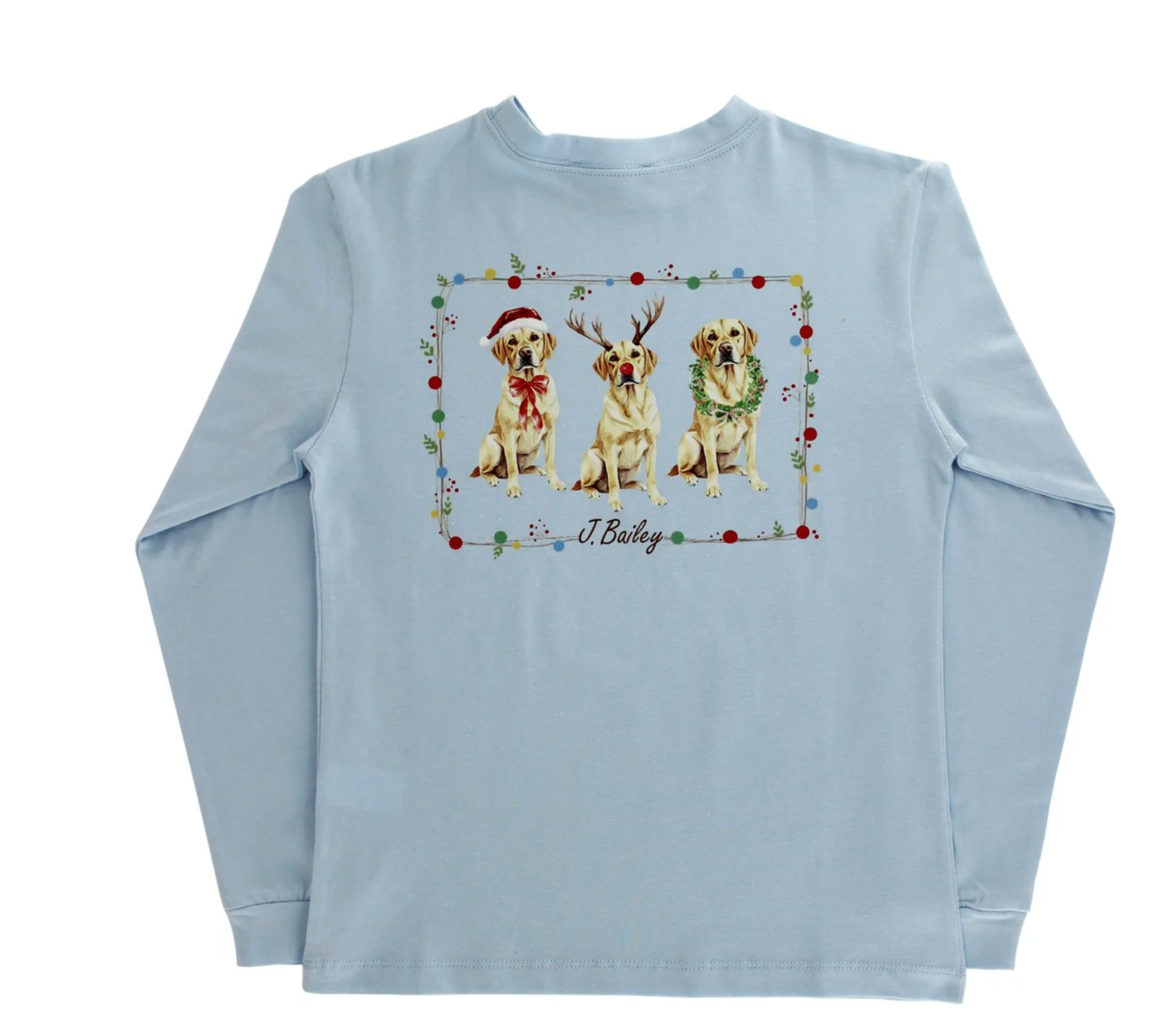 Boys Long Sleeve Logo Tee - Christmas Labs on Light Blue