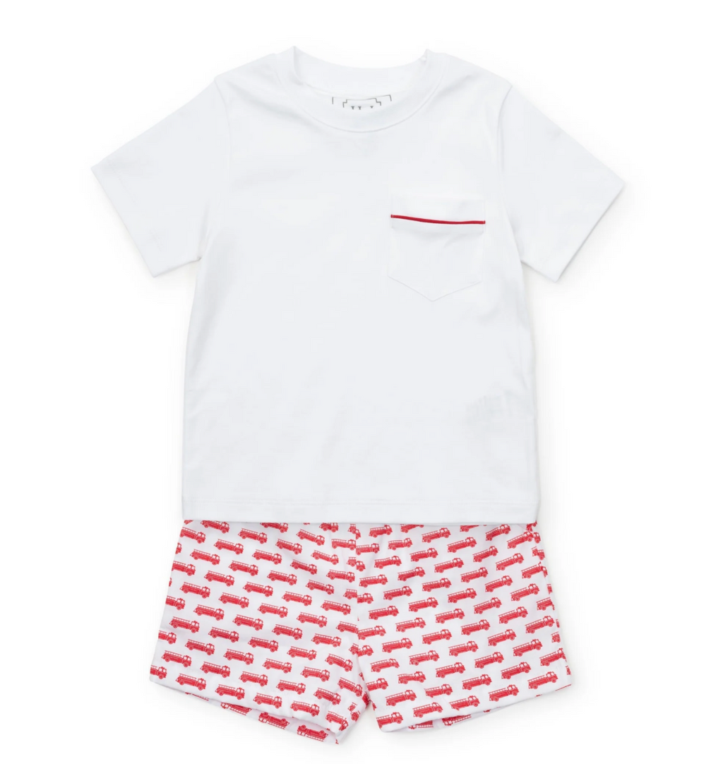 Hudson Boys shorts set- Fire Truck Red