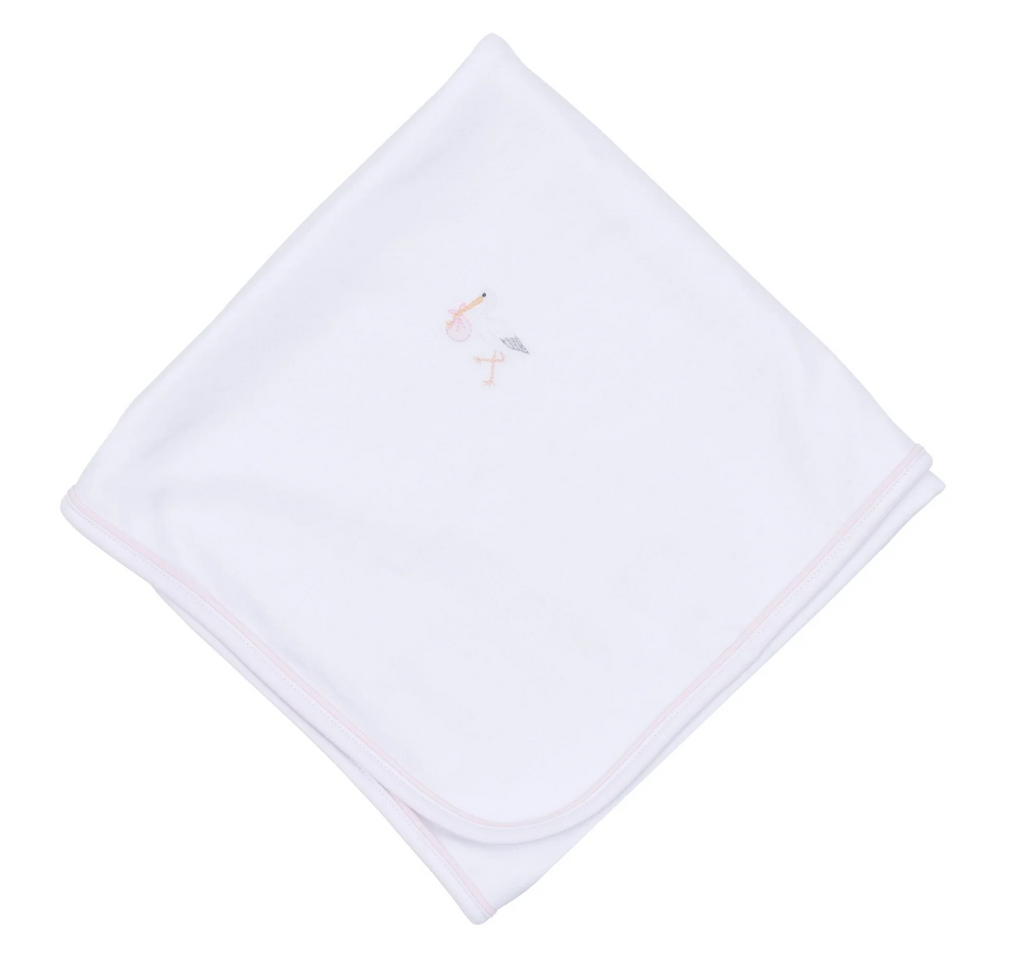 Vintage Stork Receiving Blanket- Pink