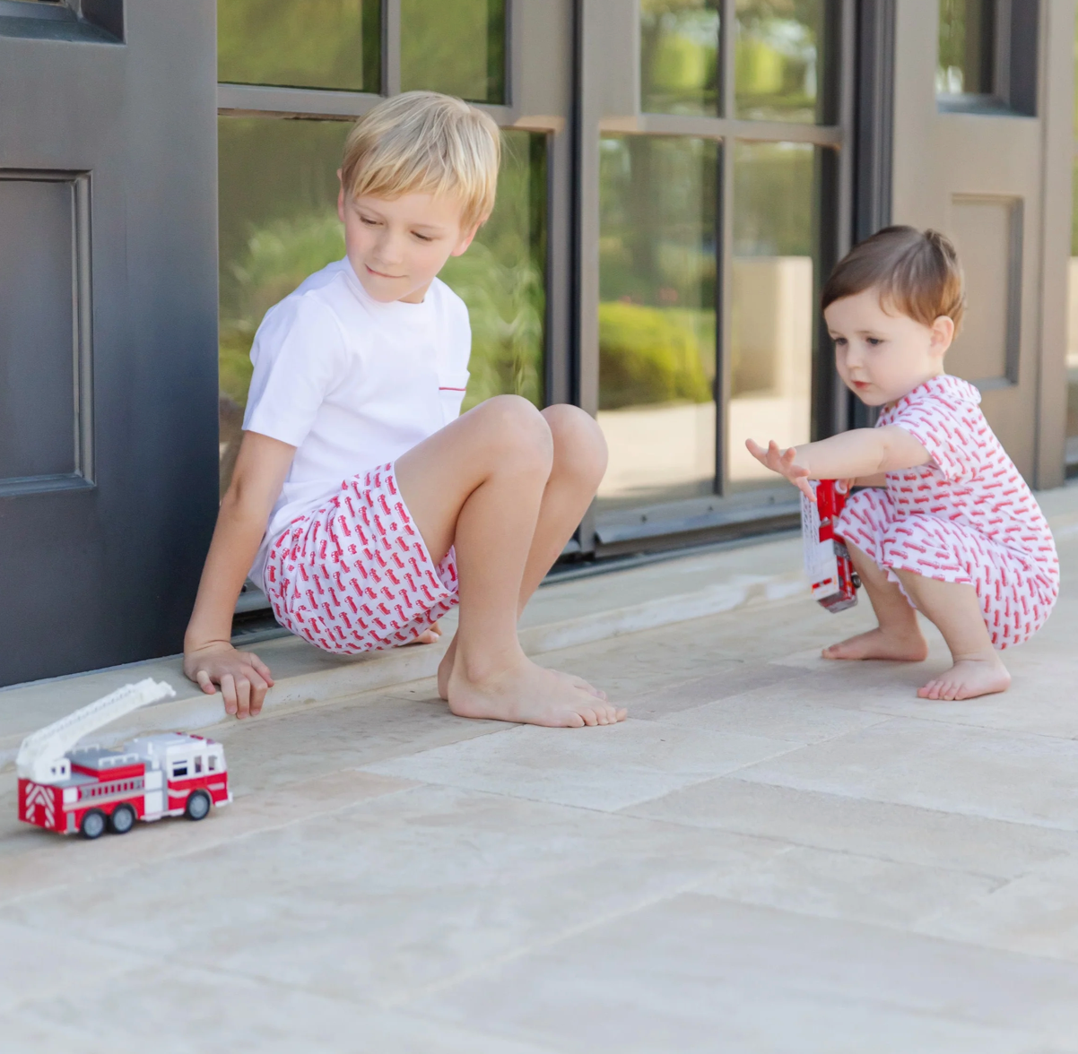 Hudson Boys shorts set- Fire Truck Red