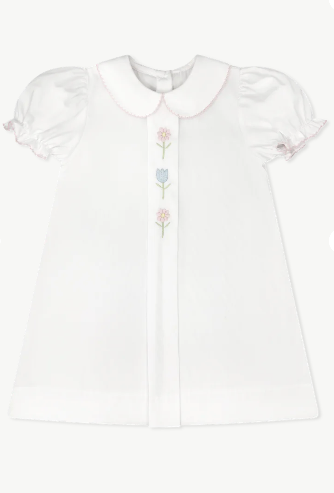 Bluebonnet Dress- Classic White, Flower Embroidery