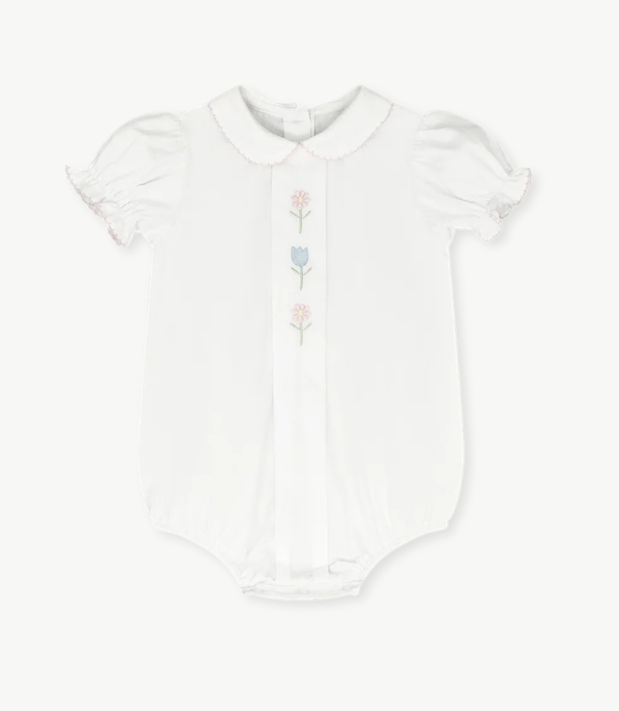 Bluebonnet Bubble-Classic White with Flower Embroidery