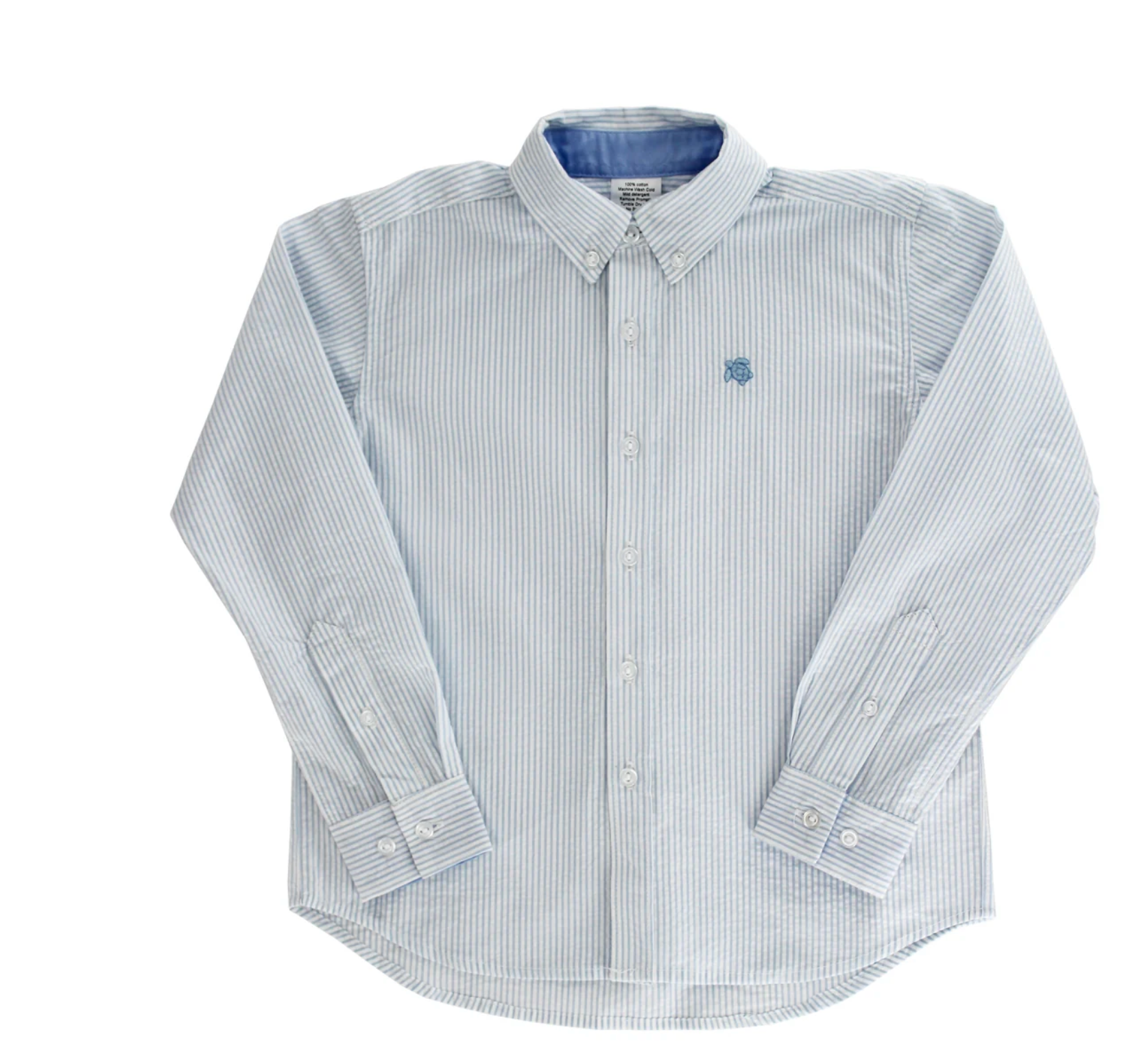 Roscoe Button Down Shirt- Blue Striped Seersucker