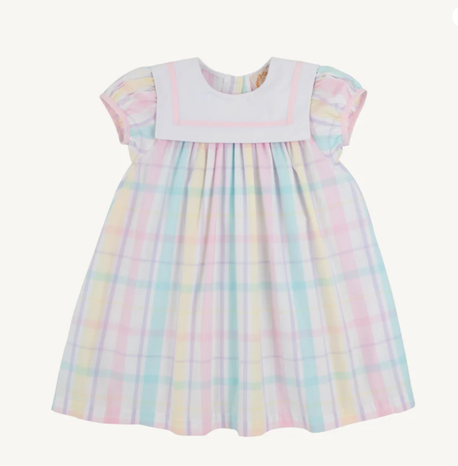 Stewart's Square Collar Dress-Brunch Plate Plaid with Palm Beach Pink