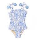 Tropical Blues Girls Smocked One Piece Swimsuit