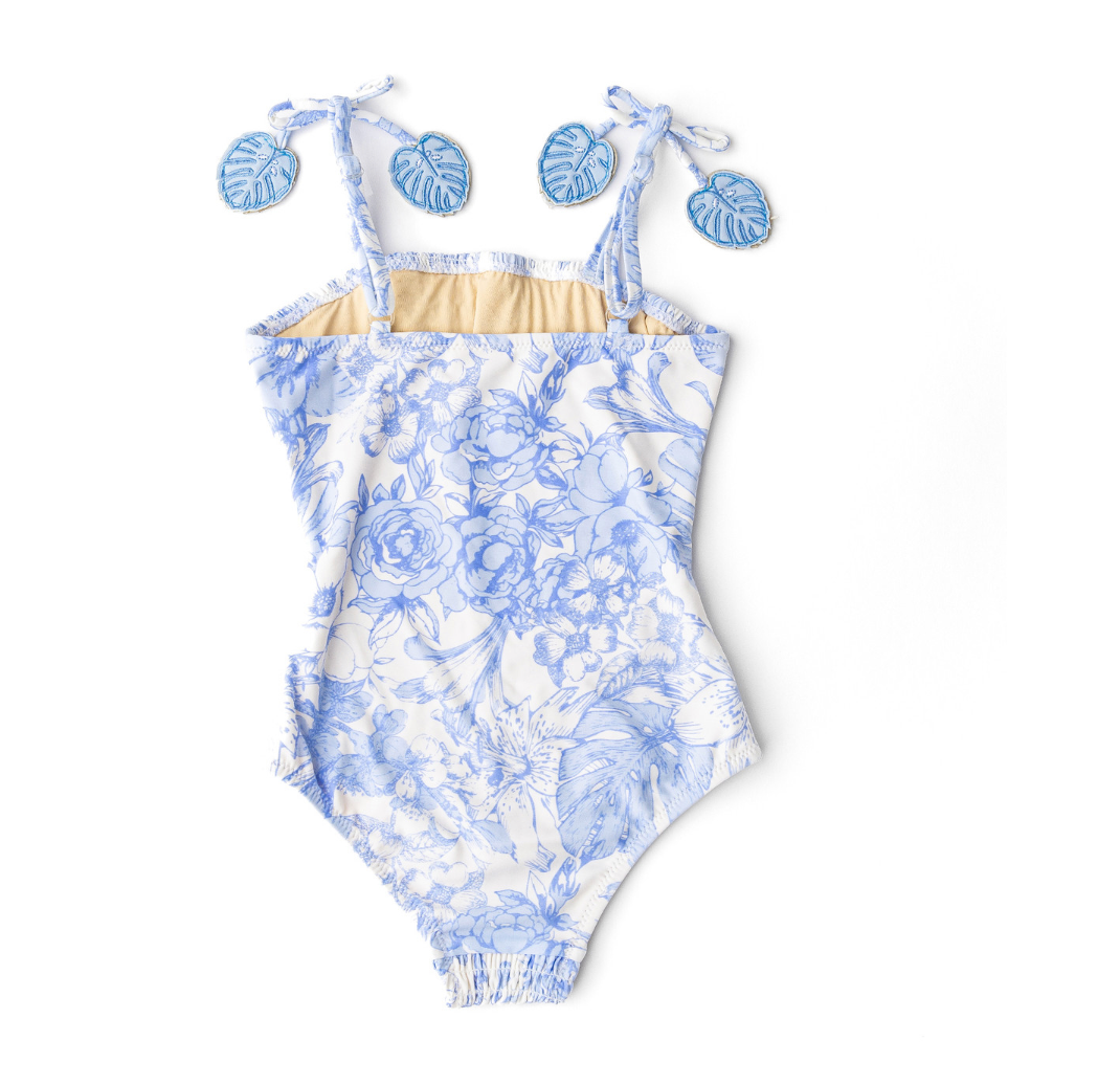 Tropical Blues Girls Smocked One Piece Swimsuit