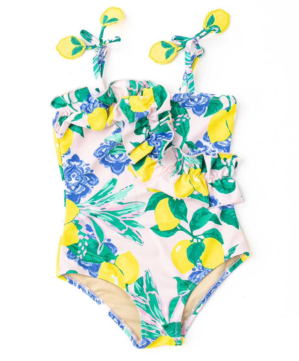 Shade Critters Girls Ruﬄe One Piece Bathing Suit - Santorini Lemon Citrus