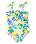 Shade Critters Girls Ruﬄe One Piece Bathing Suit - Santorini Lemon Citrus
