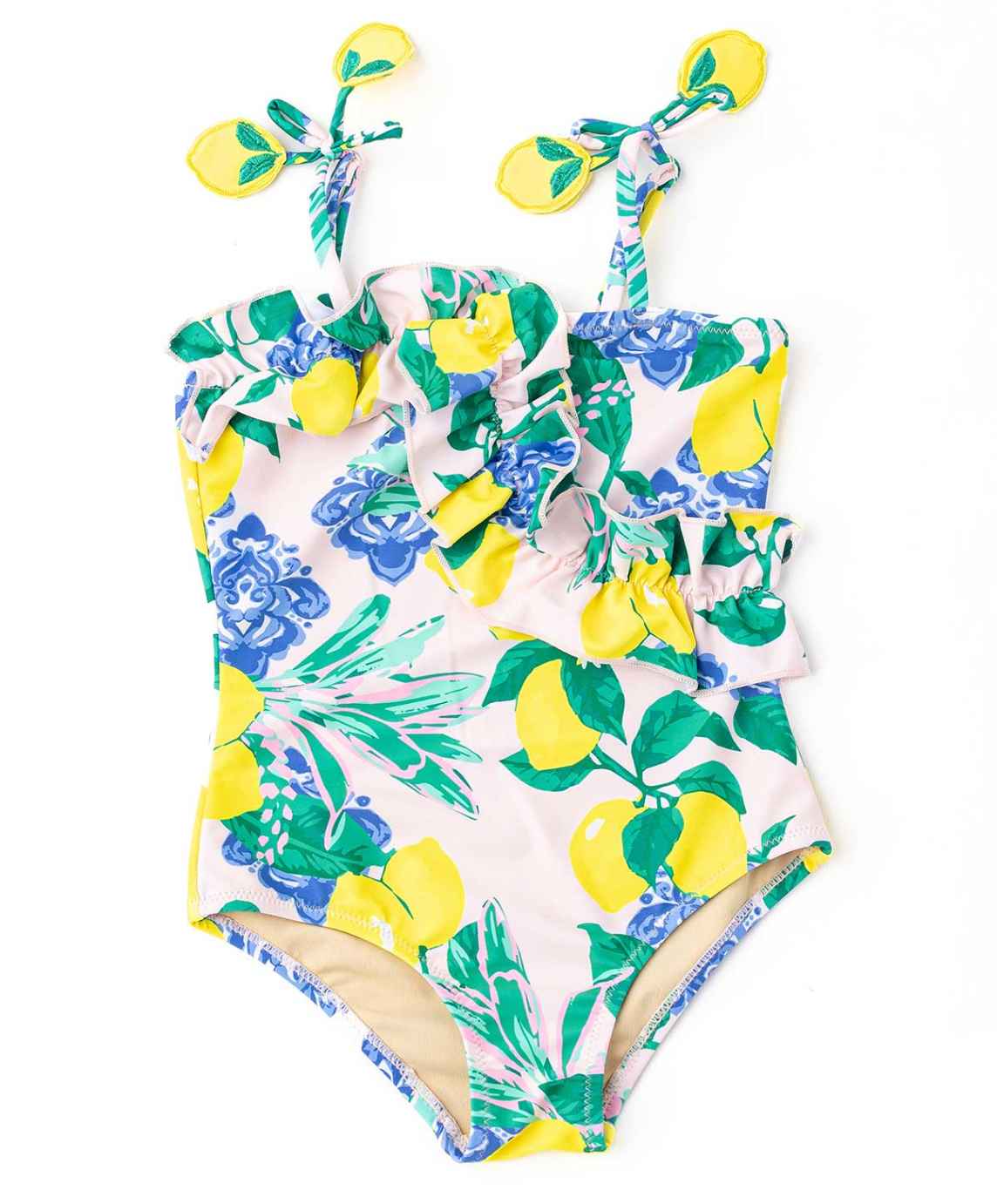 Shade Critters Girls Ruﬄe One Piece Bathing Suit - Santorini Lemon Citrus