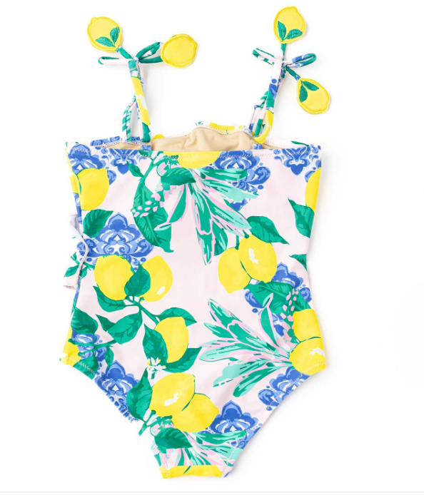 Shade Critters Girls Ruﬄe One Piece Bathing Suit - Santorini Lemon Citrus