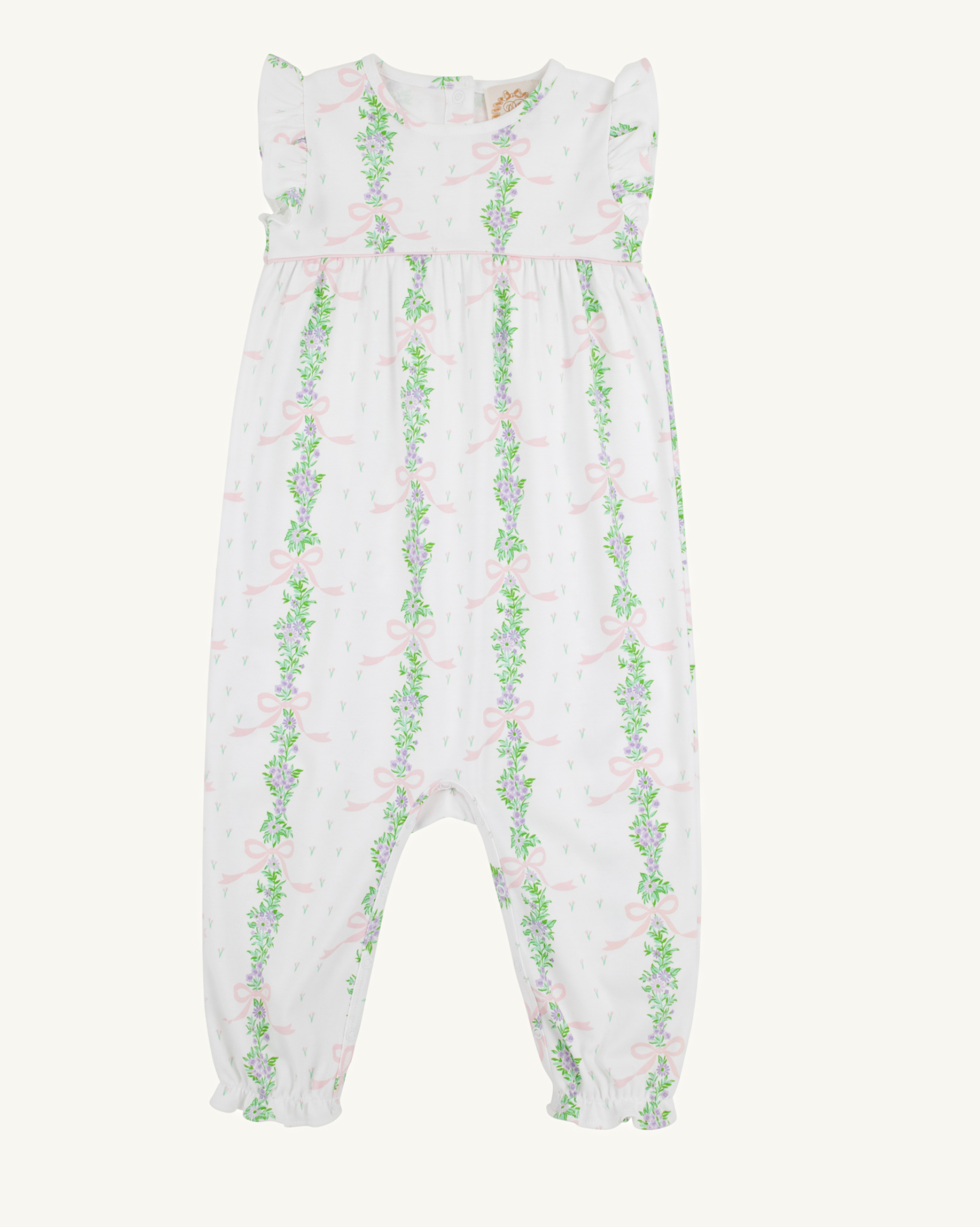 Sleeveless Leigh Ann Angel Sleeve Romper-Fincastle Floral with Palm Beach Pink