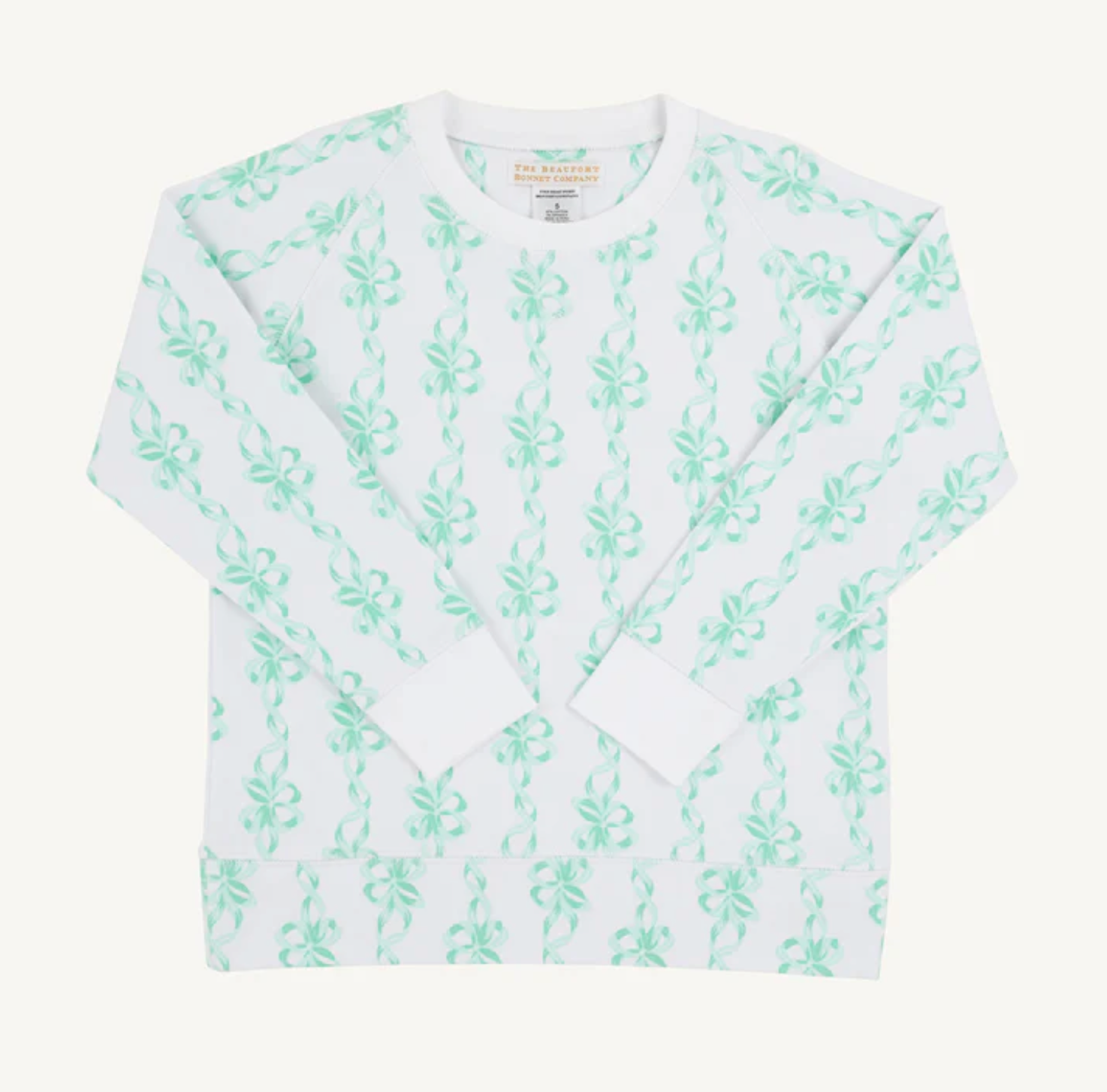 Cassidy Comfy Crewneck-Befitting Bows & Worth Avenue White