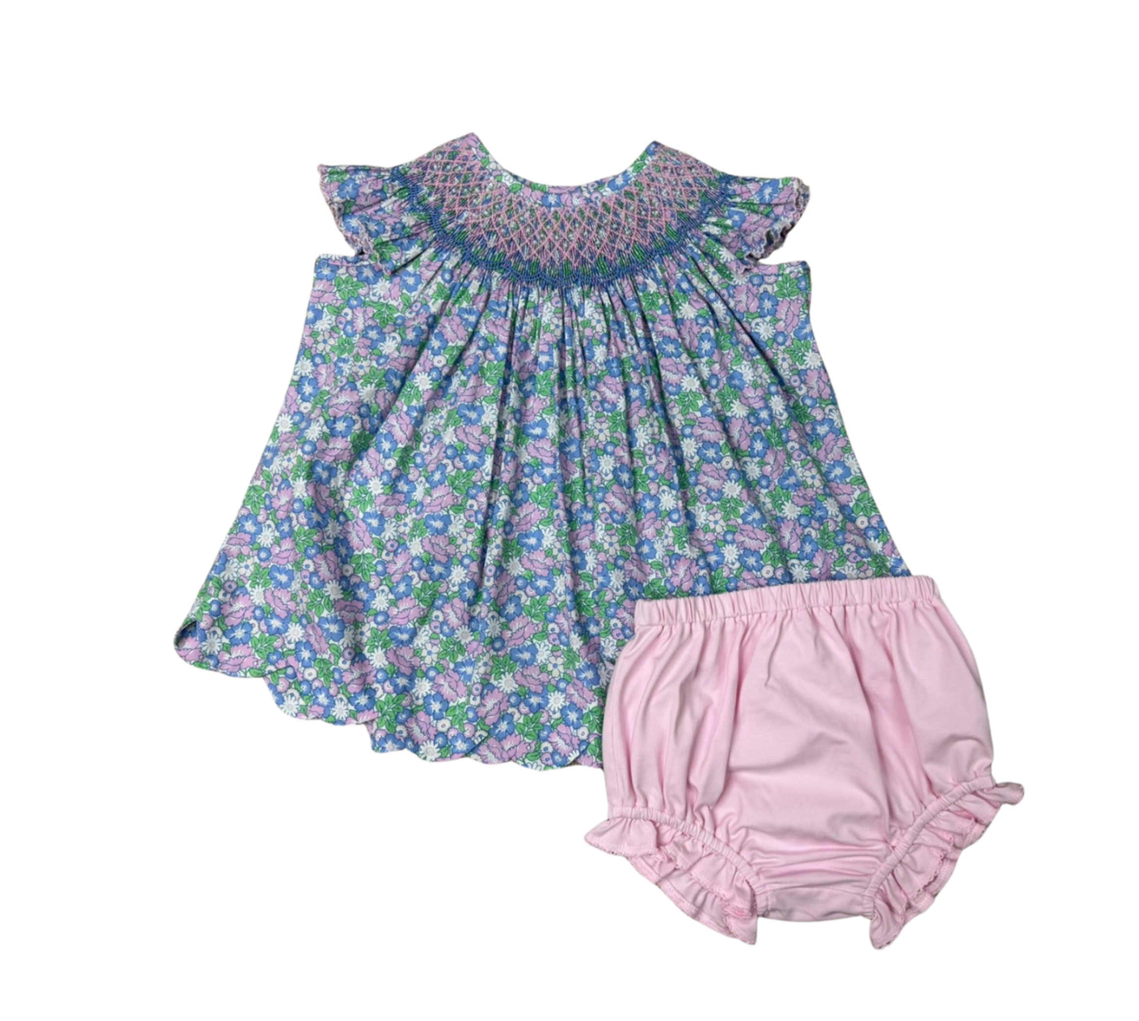 Brilliant Blooms Pearl Smocked Bishop Bloomer Set
