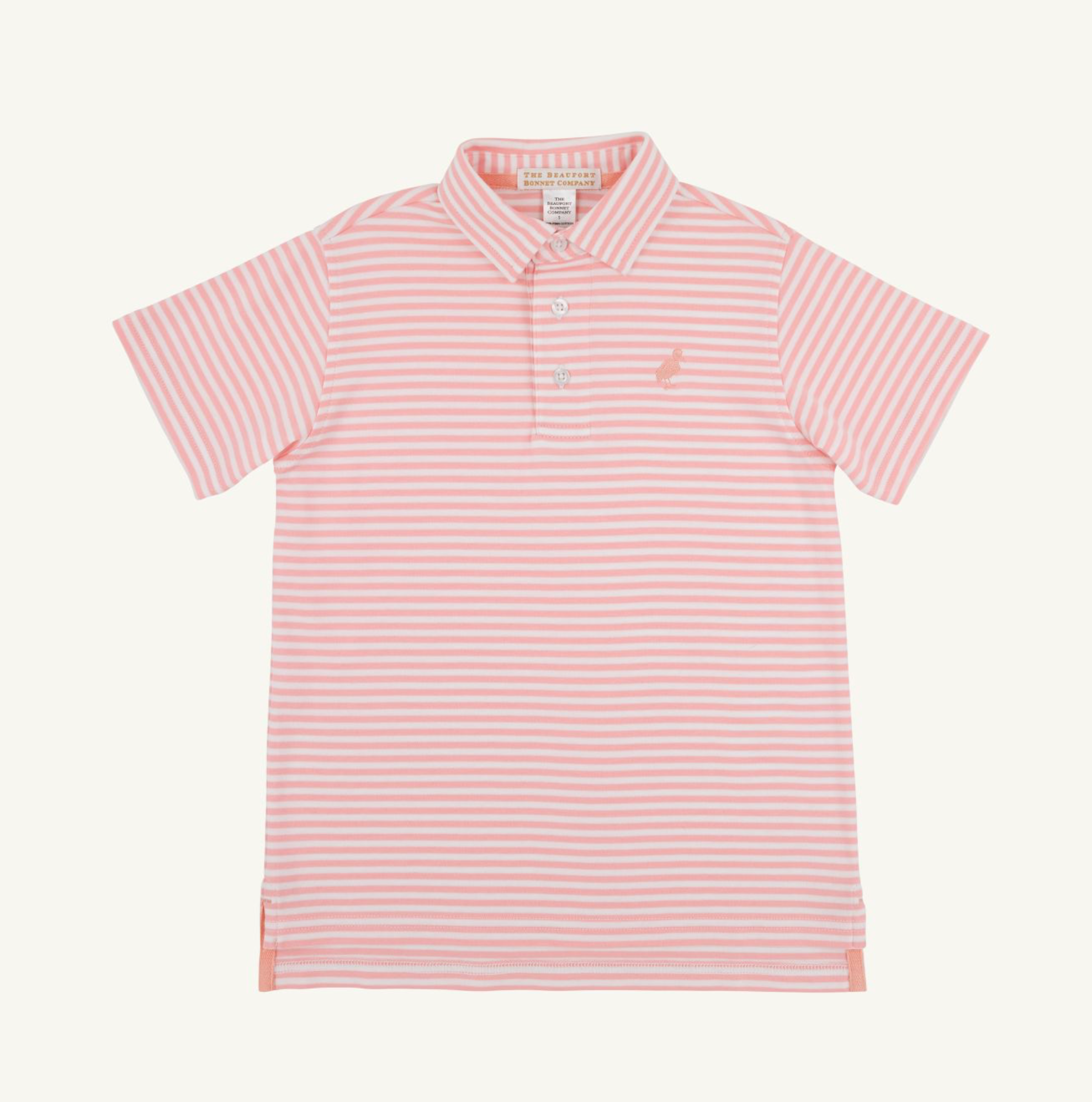 Prim and Proper Polo-Sanibel Island Stripe with Pompano Peach Stork