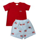 Embroidered Flag Sprinkle Pocket Short Set