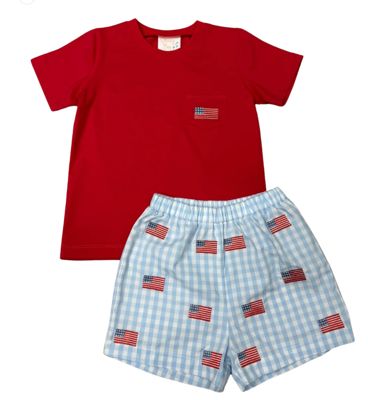Embroidered Flag Sprinkle Pocket Short Set