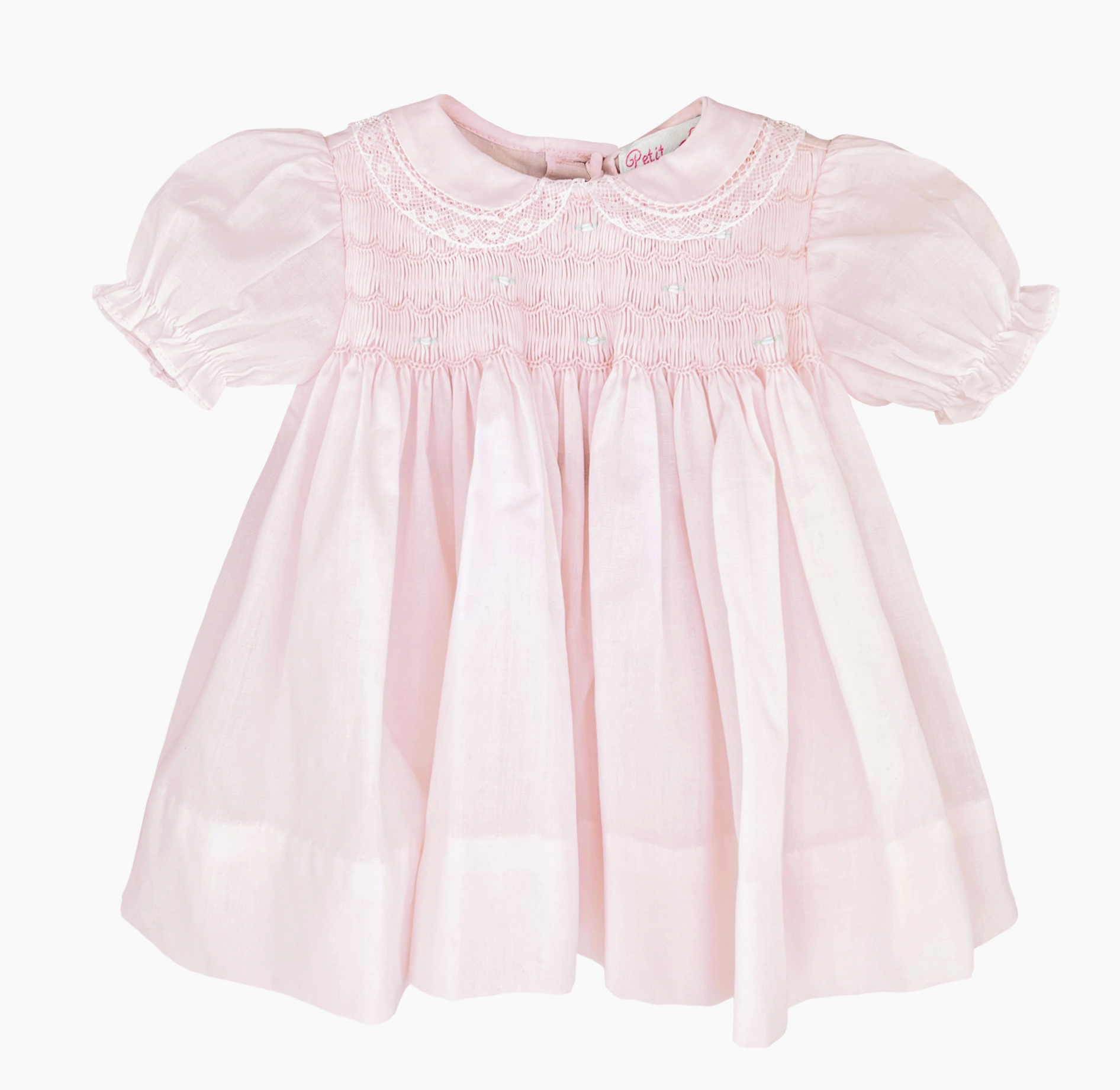 Pink Fully Smocked Dress with Lace and Bonnet