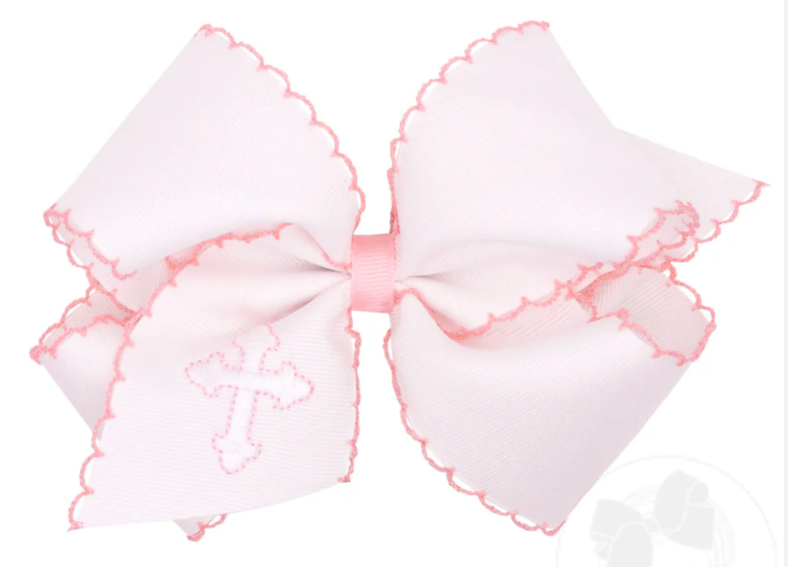 King White bow with Cross Moonstitch
