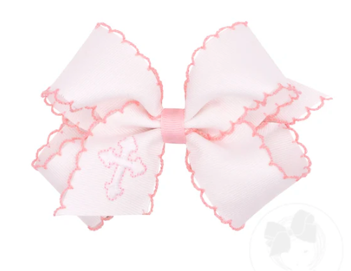 Medium White Bow with Cross Embroidered