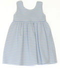 Sleeveless Blue and White Striped Dress with Blue Bow In back