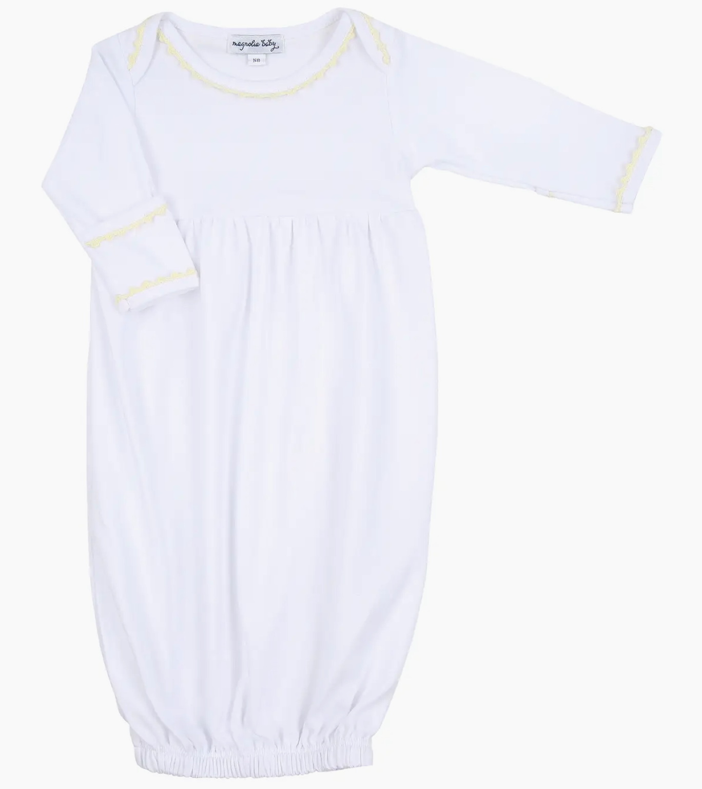 Baby Joy Crochet Trim Gathered Gown- Yellow