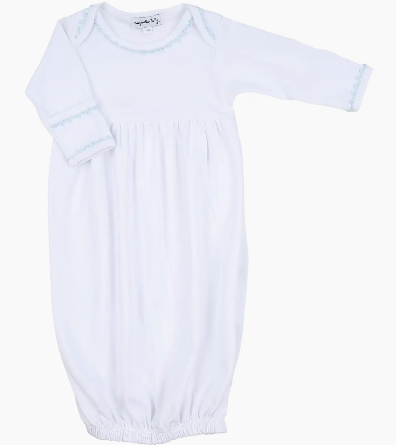 Baby Joy Crochet Trim Gathered Gown- Blue