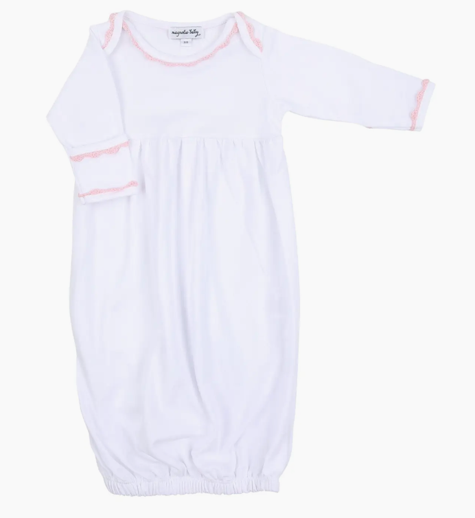 Baby Joy Crochet Trim Gathered Gown- Pink