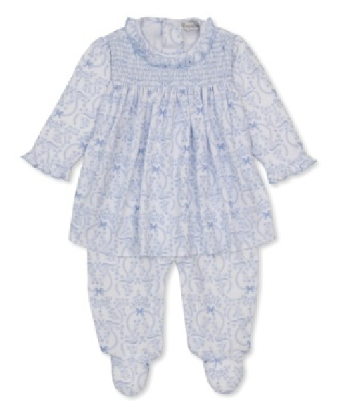 Light Blue Ribbon Floral Dress Footie
