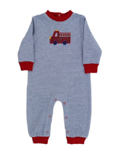 Little Plaid Firetruck Knit Romper