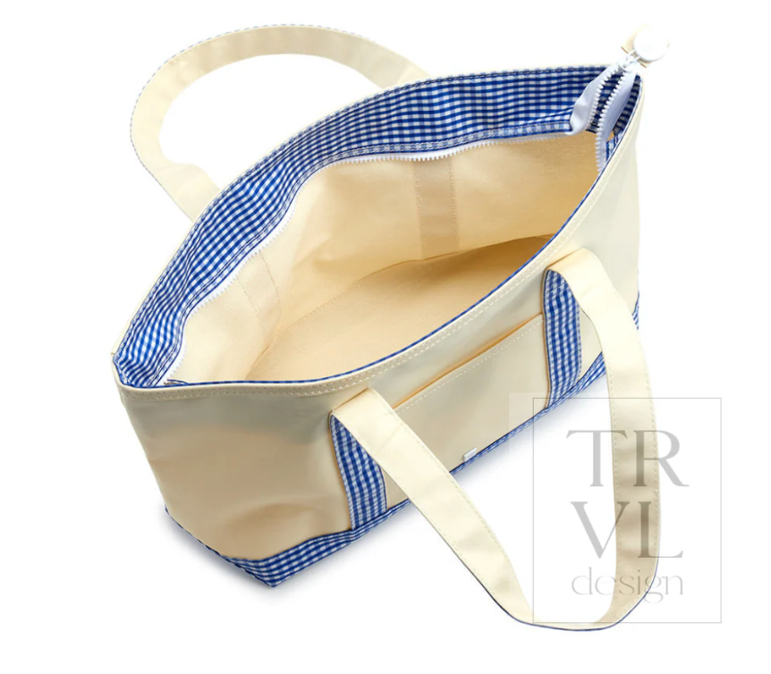 Medium Tote- Gingham Sky Trim