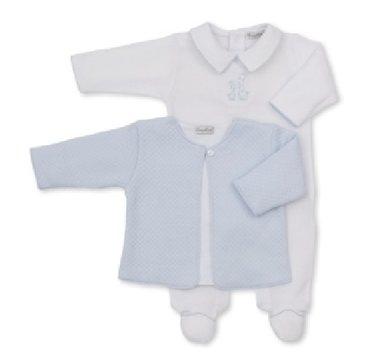 Giraffe Footie w/ Jacket- White/ Light Blue