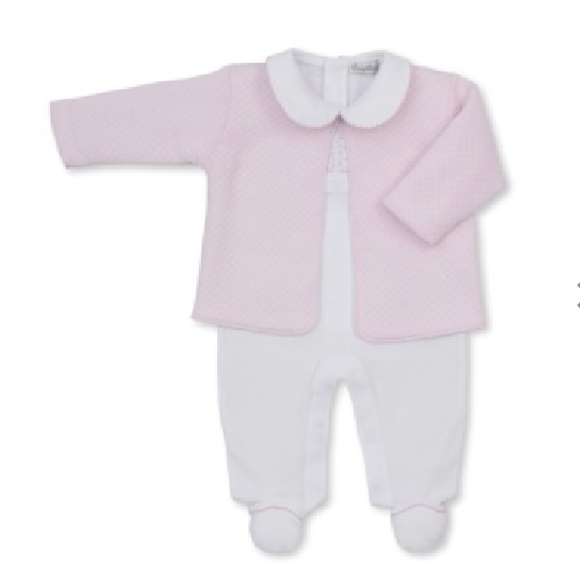 Giraffe Footie w/ jacket- Light pink/ white